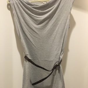 Grey and white striped Ya dress with belt